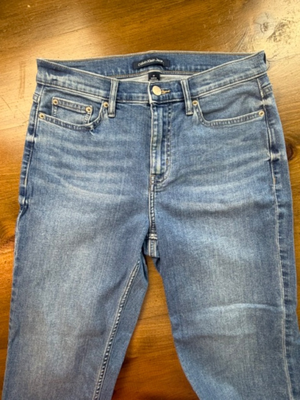 Calvin Klein High Rise Straight Leg Jeans Blue Denim Frayed Hem Women's 29 / 8 - Picture 4 of 11